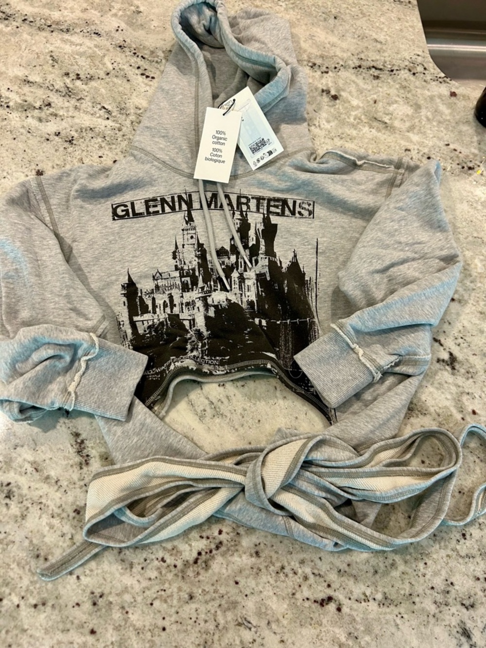 H&M X Glenn Martens Light Gray Cropped Graphkc Hoodie size medium